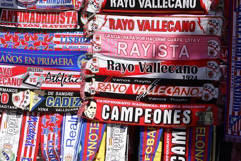 A stall selling scarves of football teams in Madrid