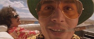 Gif of Fear and Loathing in Las vegas Movie, with Johnny Depp as reclusive author Hunter S. Thompson.