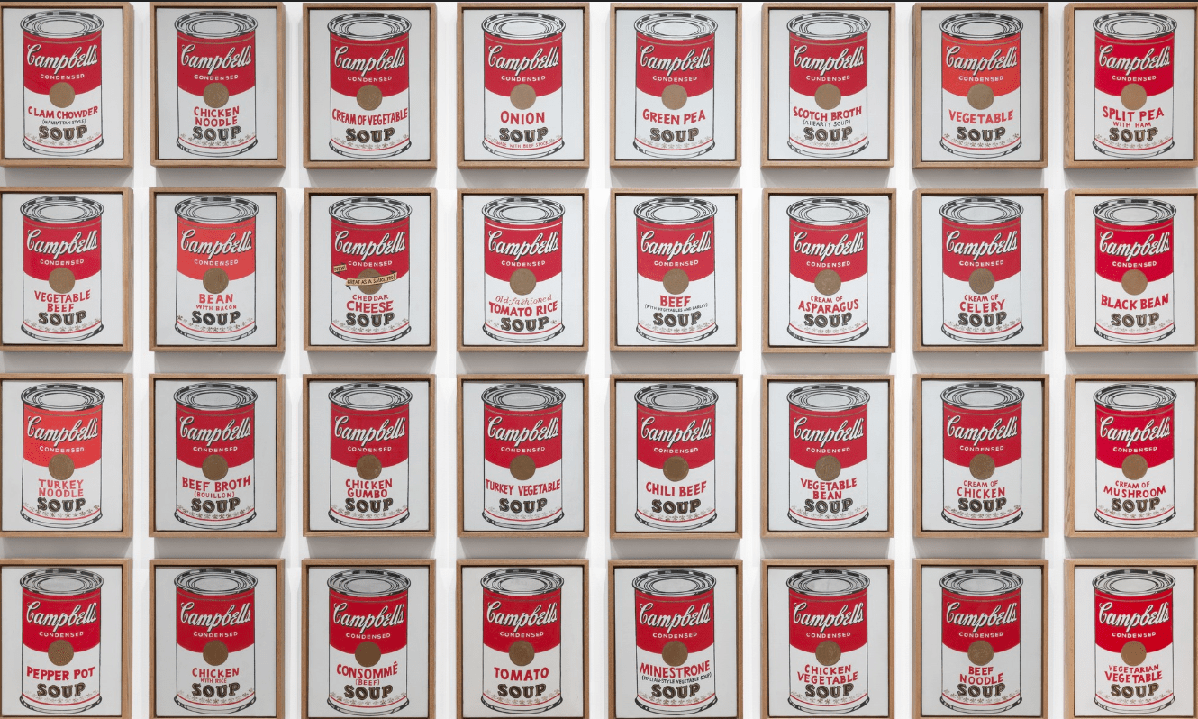 One of the most famous series of food paintings of all time, Andy Warhol's Campbell's Soup Cans.