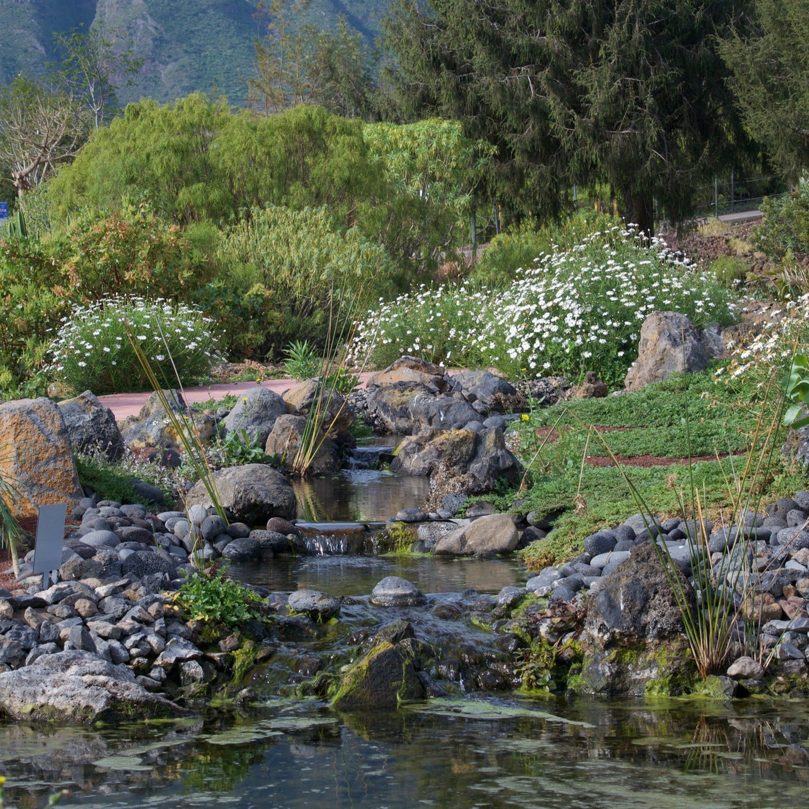 A water course modelled on a typical Canart Islands ravine epitomises the sustainable approach to eco-tourism at the Pyramids of Guimar.