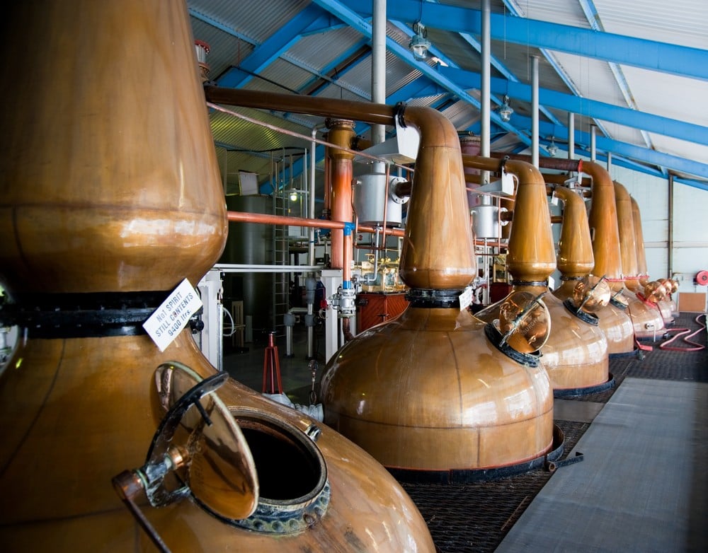 Copper pot still where Scotch whisky is distilled.