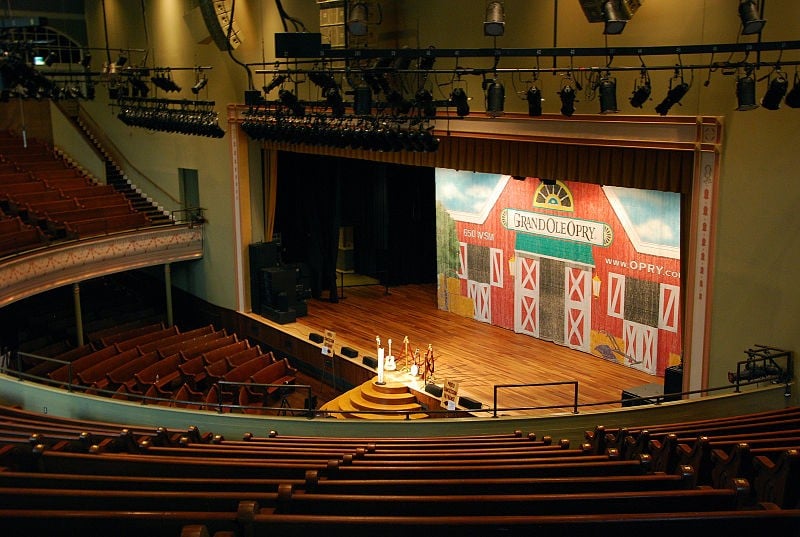Ryman Auditorium stage from the upper balcony seats