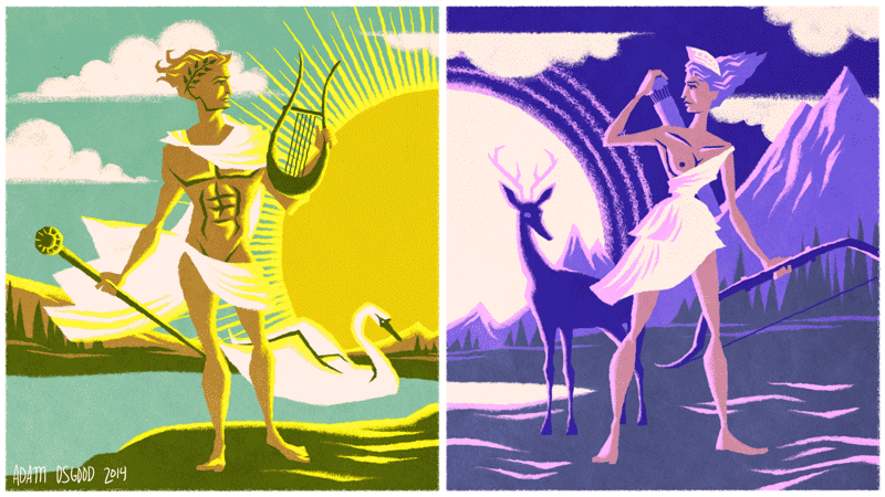 Image of twin gods Apollo and Artemis.