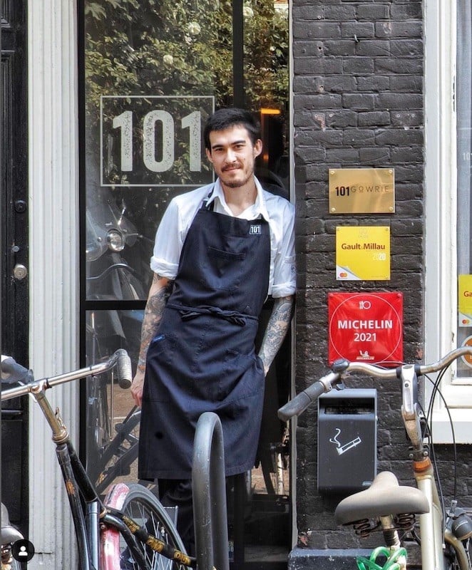 Head Chef Alex Haupt outside 101 Gowrie in Amsterdam, one of the best restaurants near the Van Gogh Museum