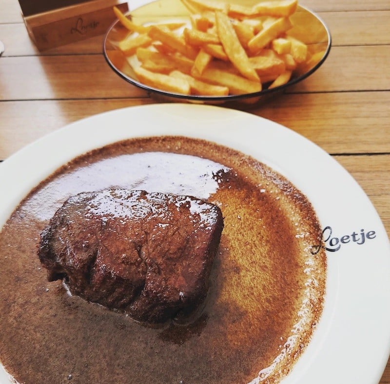 Steak and fries at Cafe Loetje, one of the best mid-price restaurants near the Van Gogh Museum
