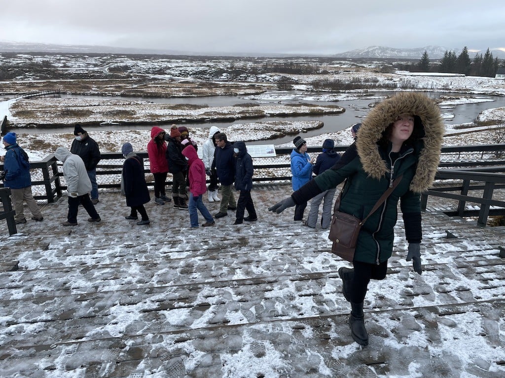 Slippery rocks at Thingvellir National Park, one of the most beautiful areas in Iceland's Golden Circle