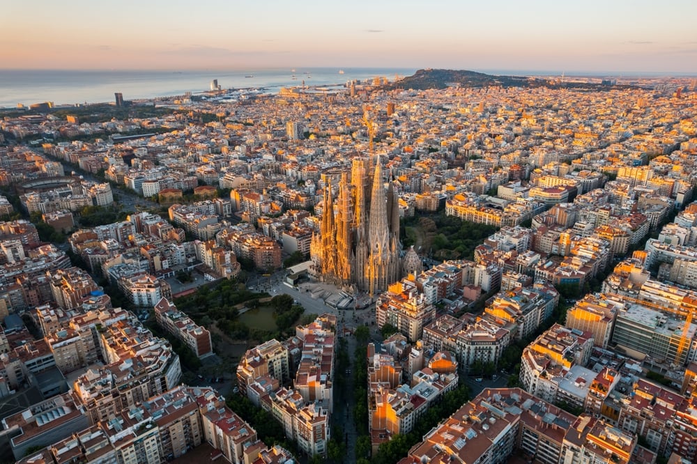 Birds eye view of Barcelona - a city that experiences the best weather in Europe in March