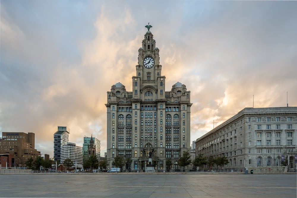 Exterior view of the Royal Liver building in Liverpool.