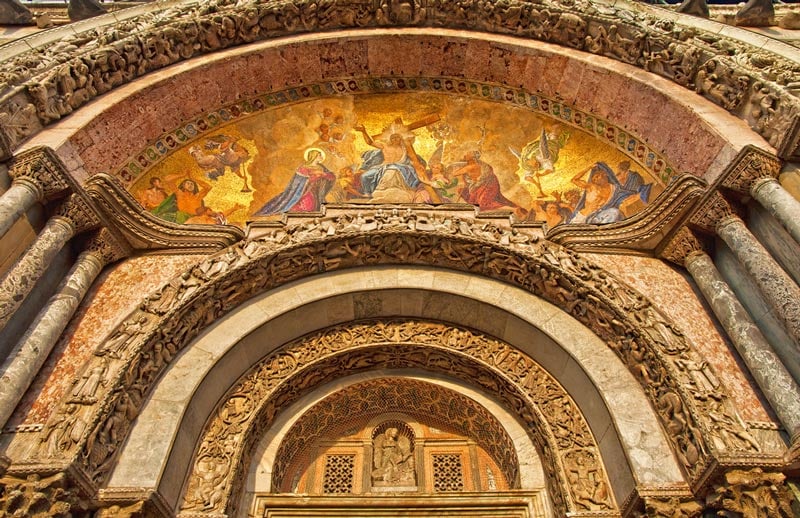 Detail of the must-see St. Mark's Basilica cathedral in Venice