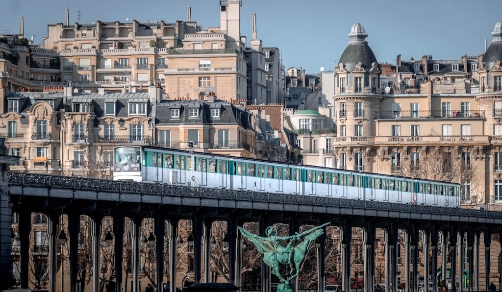 Metro running in the city of Paris