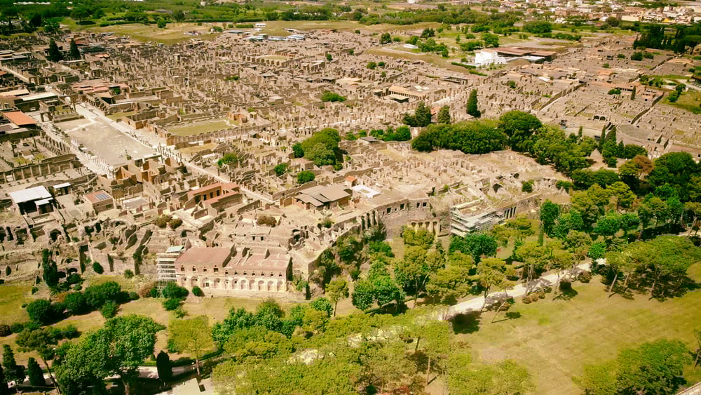 Aerial view of old city from a drone viewpoint in summer.