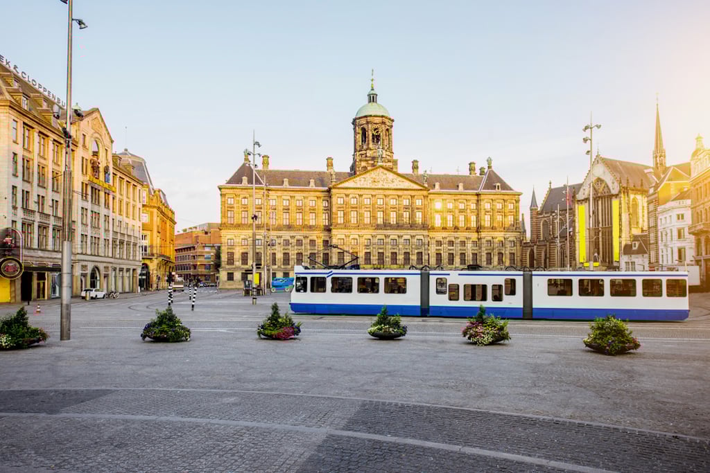 Be careful of the trams and bikers when walking around on Dam Square.