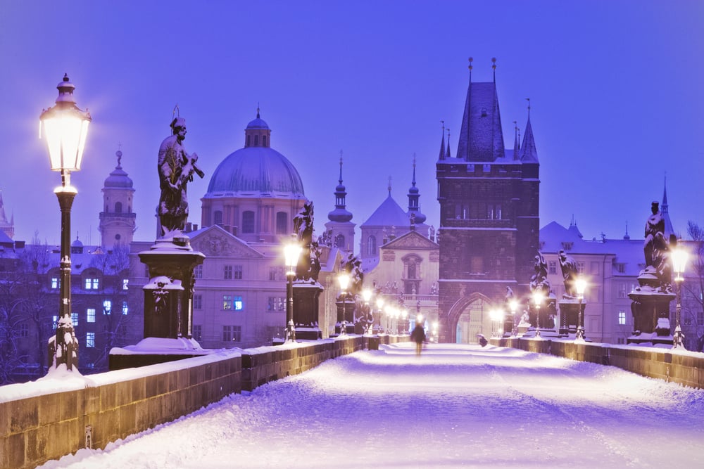 Charles bridge and Old Town bridge tower during the nighttime.