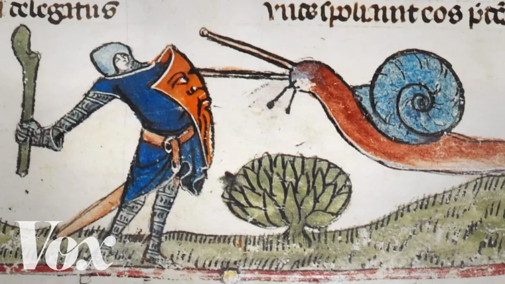 A Knight Fighting with a Snail in Medieval Artwork